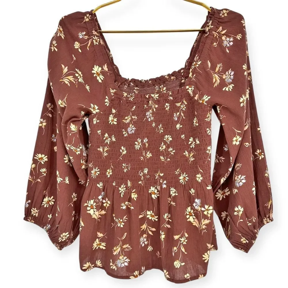 Madewell Women's NWT Lucie Smocked Floral Peplum Top size 2 Cottagecore Milkmaid
